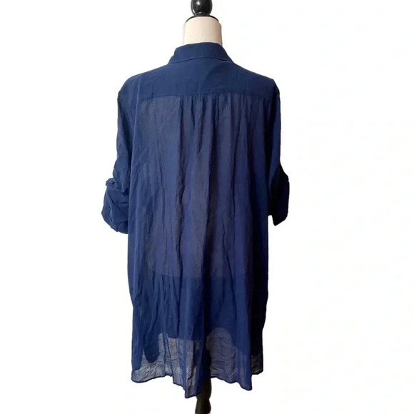 Lands’ End Navy Cotton Tunic Coverup 1X 2X Embroidered Button Front Beach - Picture 12 of 15